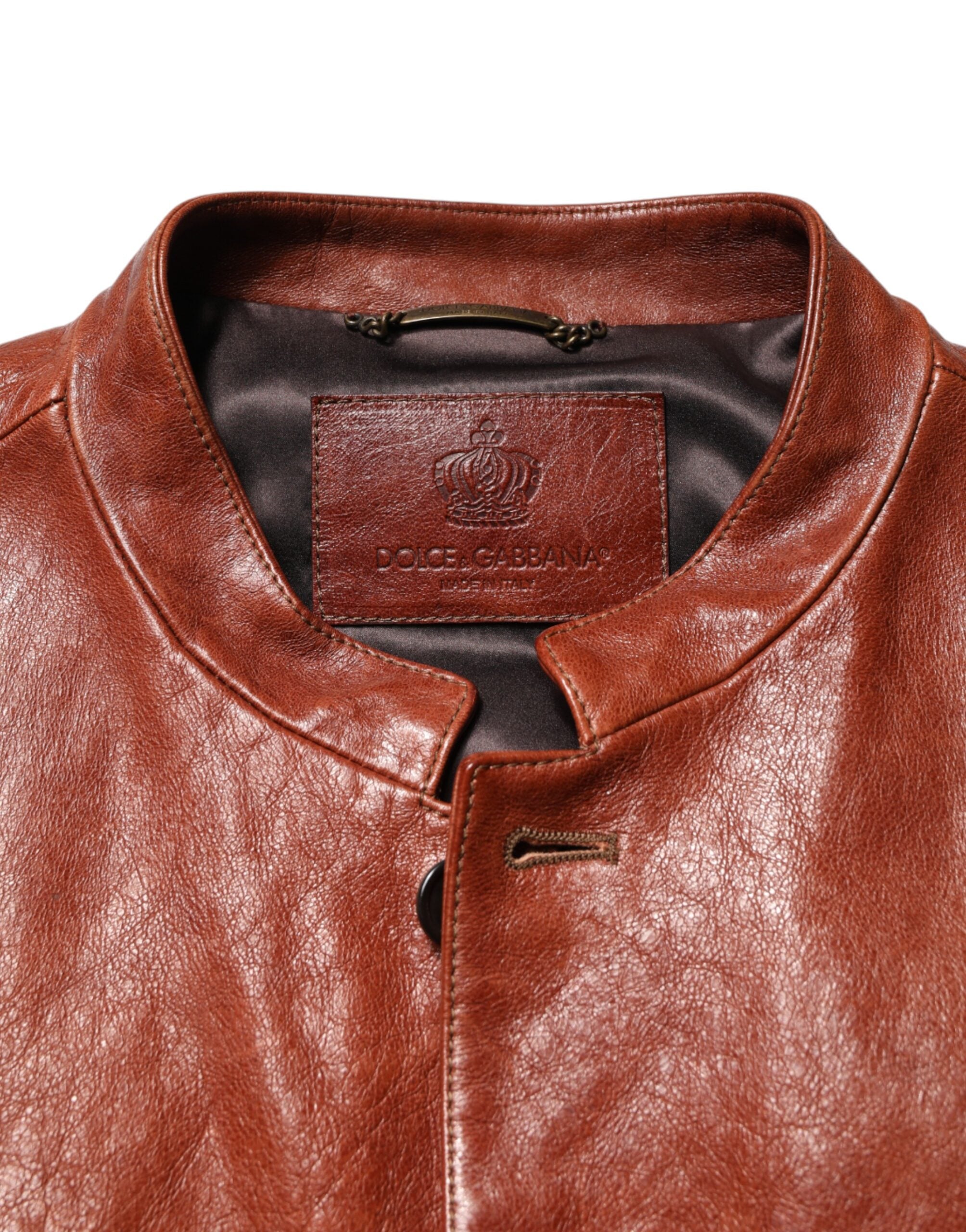 Dolce & Gabbana Brown Leather Button Down Men Biker Jacket Dolce & Gabbana