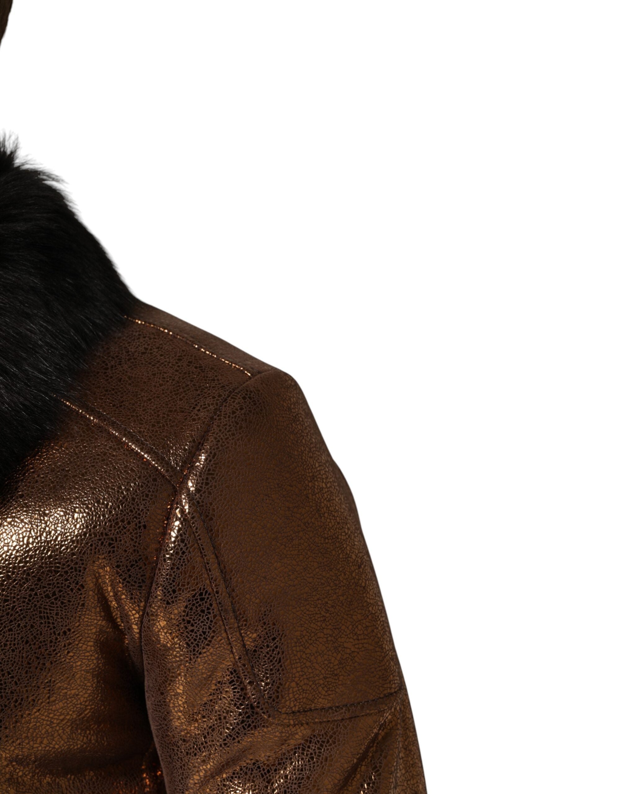 Dolce & Gabbana Bronze Leather Fur Full Zip Men Biker Jacket Dolce & Gabbana