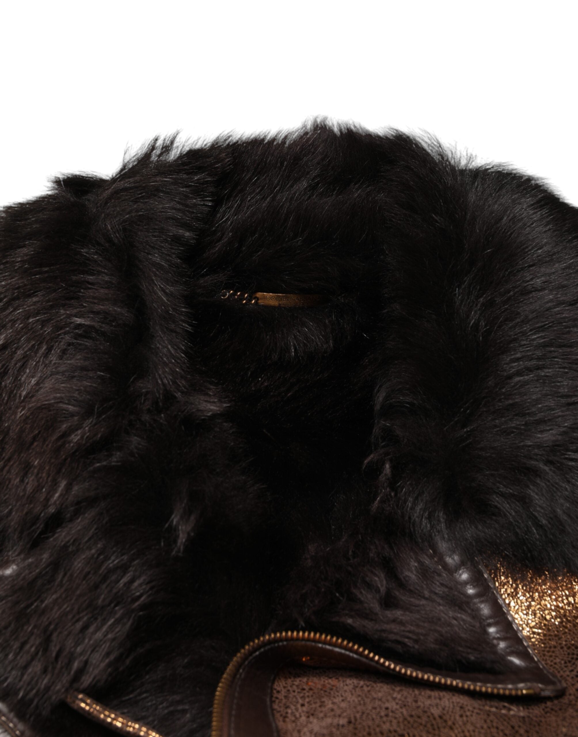 Dolce & Gabbana Bronze Leather Fur Full Zip Men Biker Jacket Dolce & Gabbana