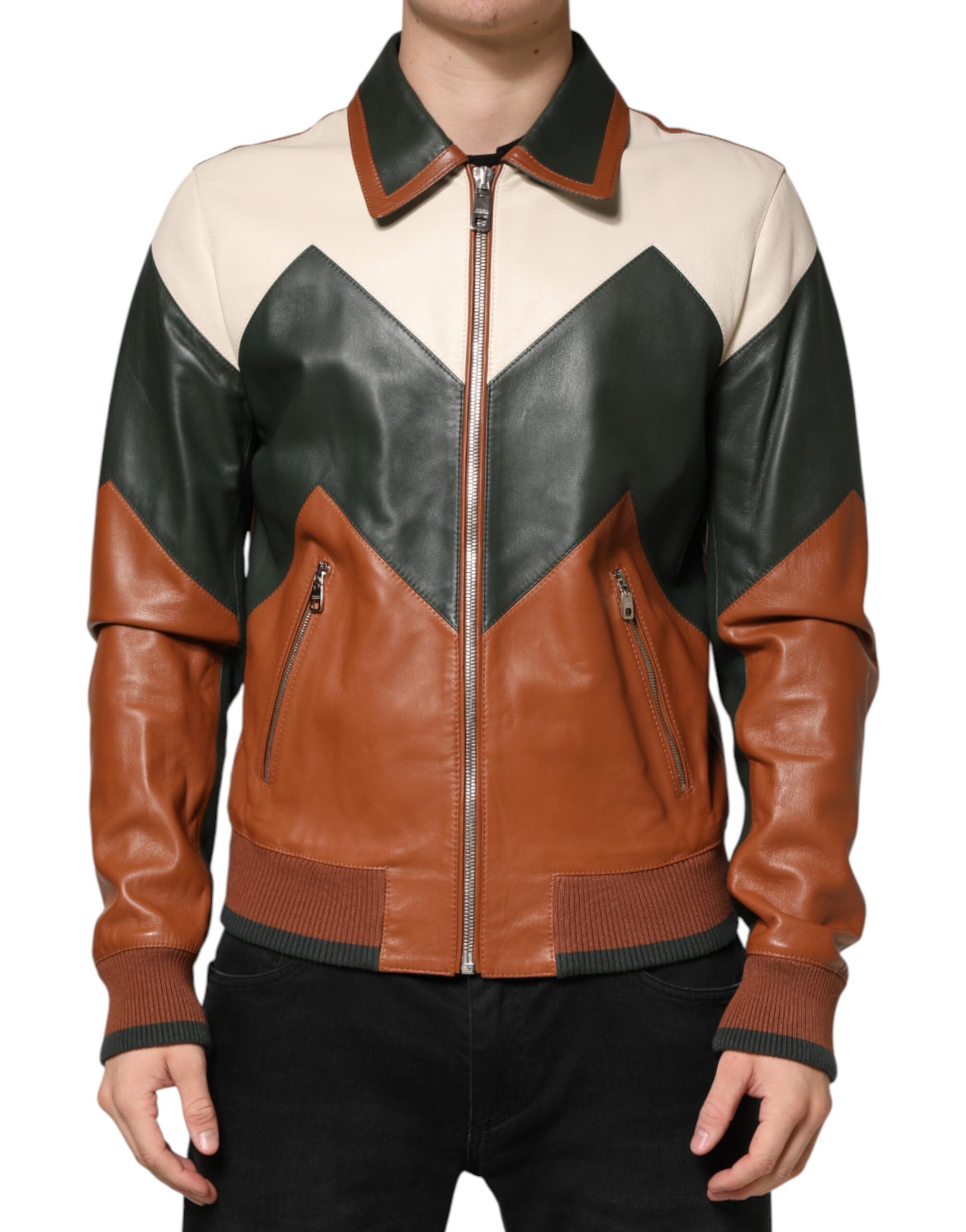 Dolce & Gabbana Multicolor Leather Full Zip men Biker Jacket Dolce & Gabbana
