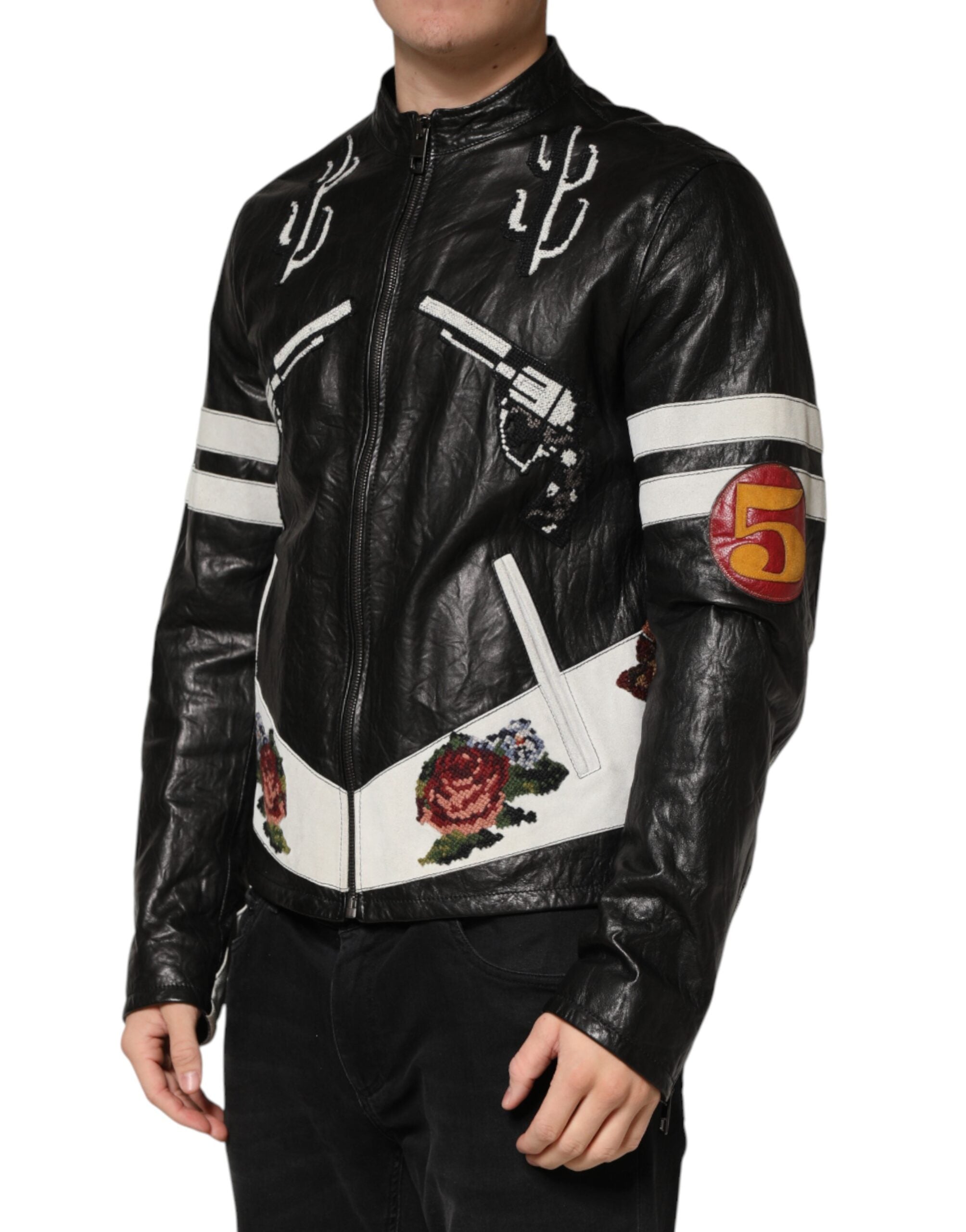 Dolce & Gabbana Black Guns n' Roses FullZip Men Biker Jacket Dolce & Gabbana
