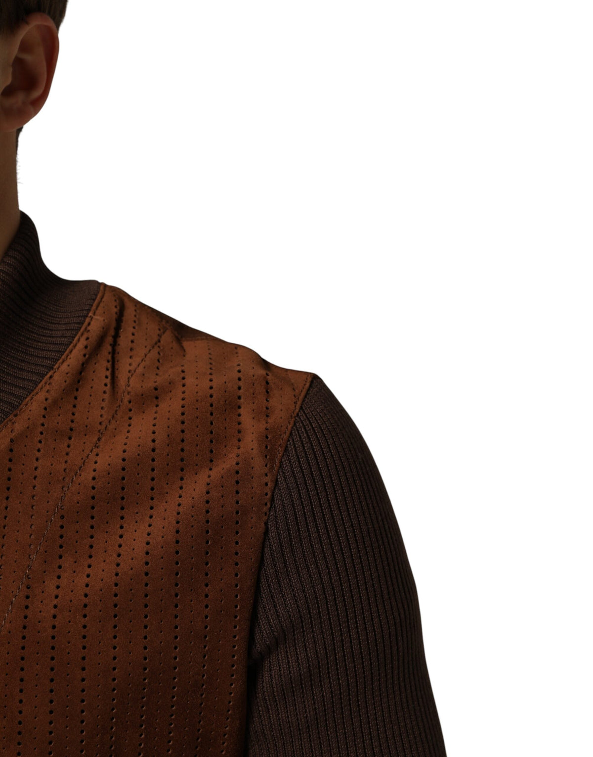Dolce & Gabbana Brown Velvet Calfskin Full Zip Biker Jacket