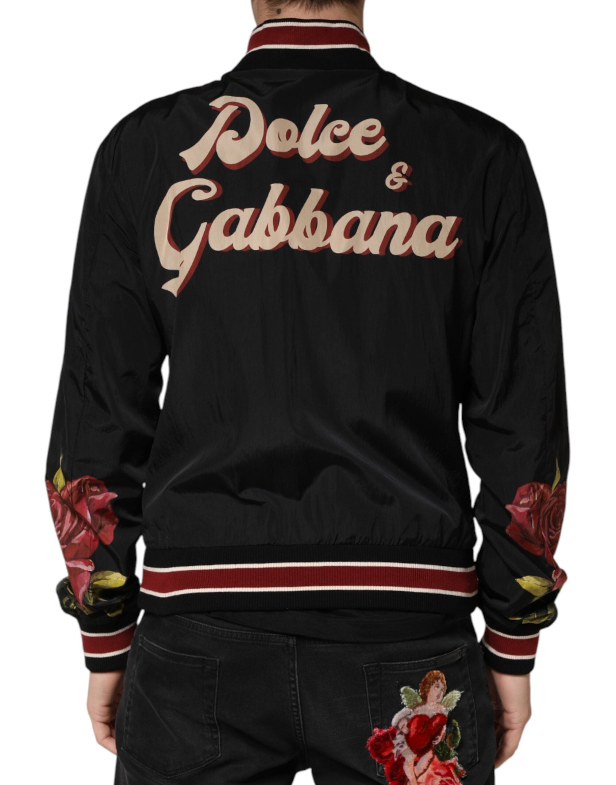 Dolce & Gabbana Black Pin Up Button Down Men Bomber Jacket Dolce & Gabbana