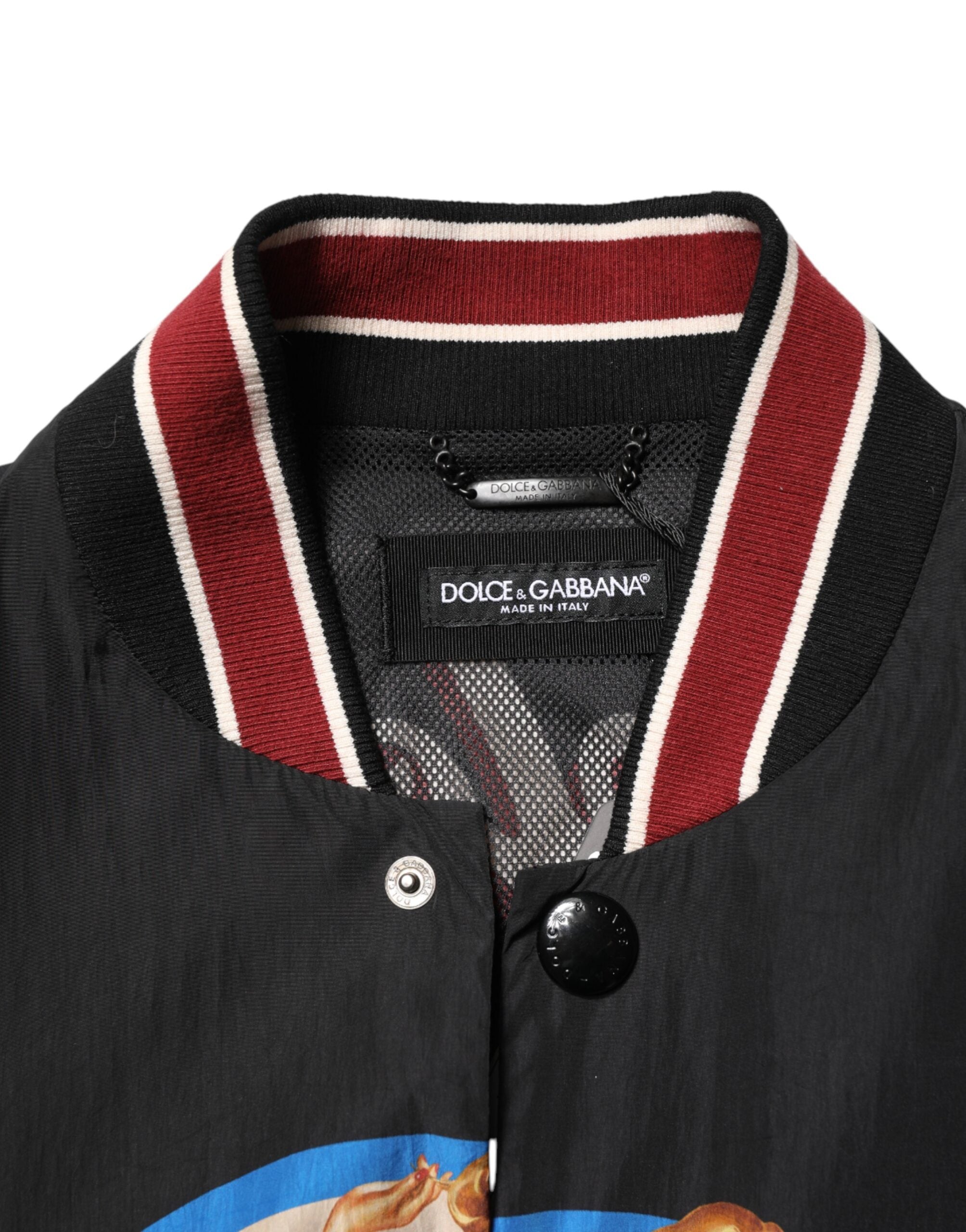 Dolce & Gabbana Black Pin Up Button Down Men Bomber Jacket Dolce & Gabbana