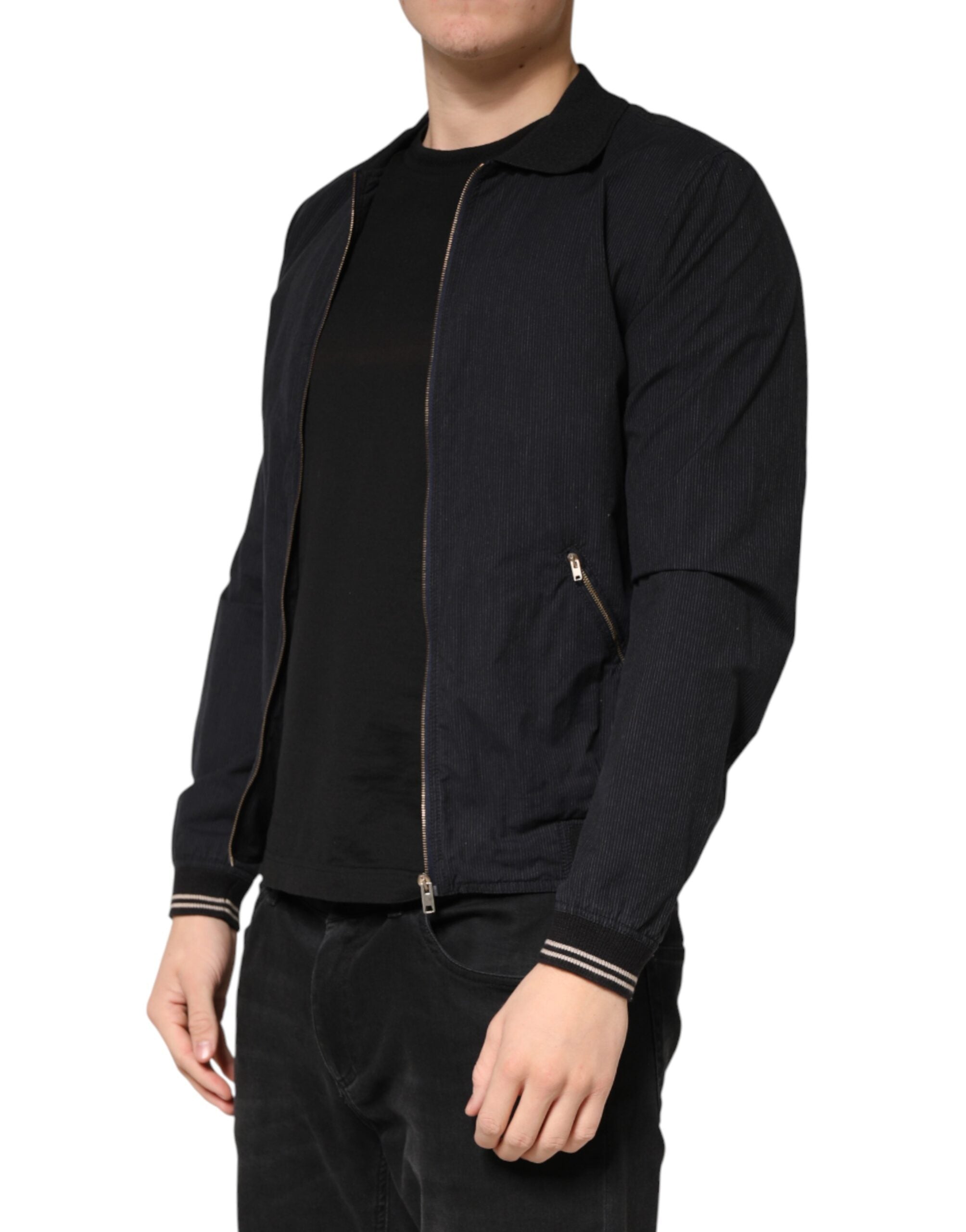 Dolce & Gabbana Dark Blue Cotton Full Zip Bomber Men Jacket Dolce & Gabbana