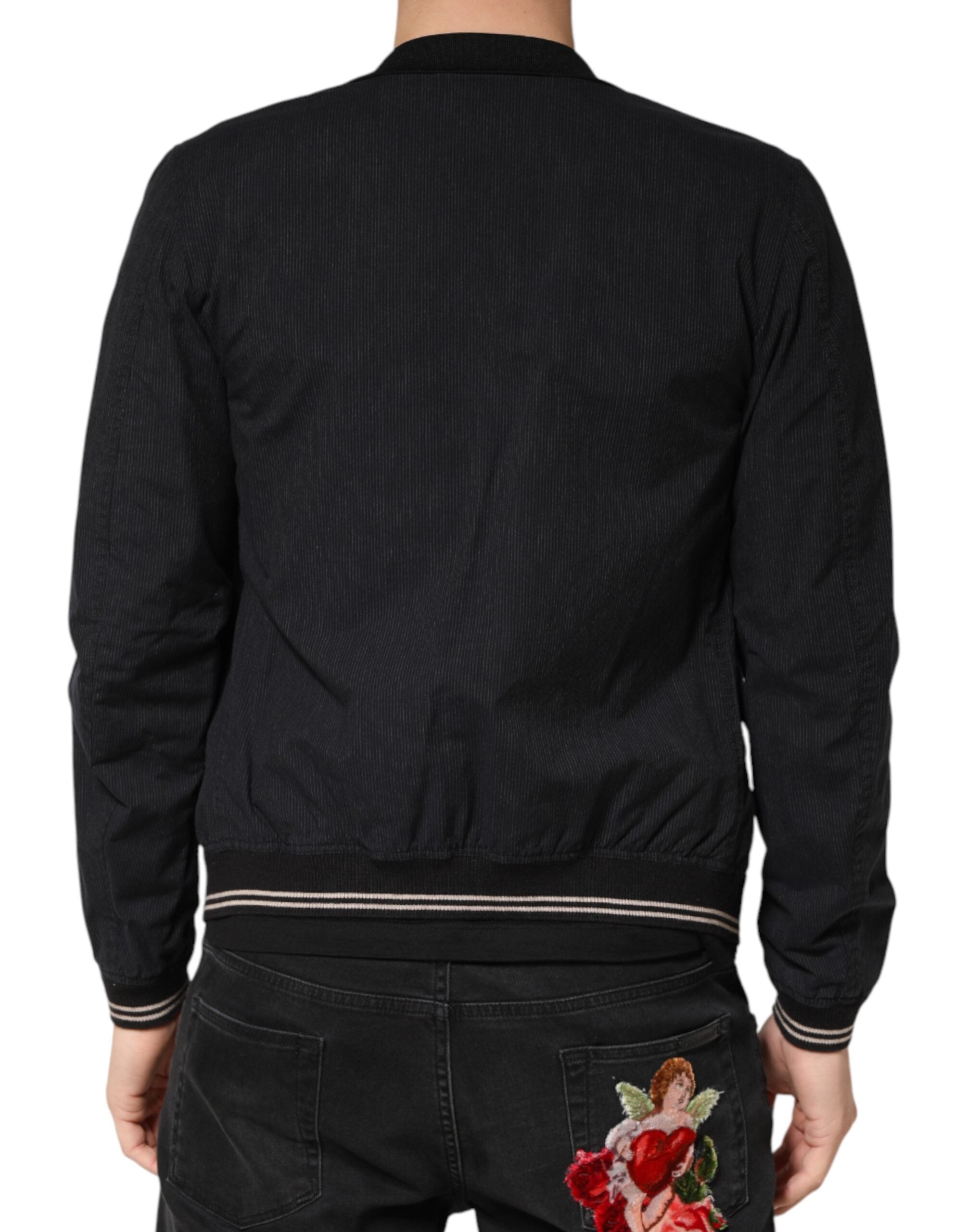 Dolce & Gabbana Dark Blue Cotton Full Zip Bomber Men Jacket Dolce & Gabbana