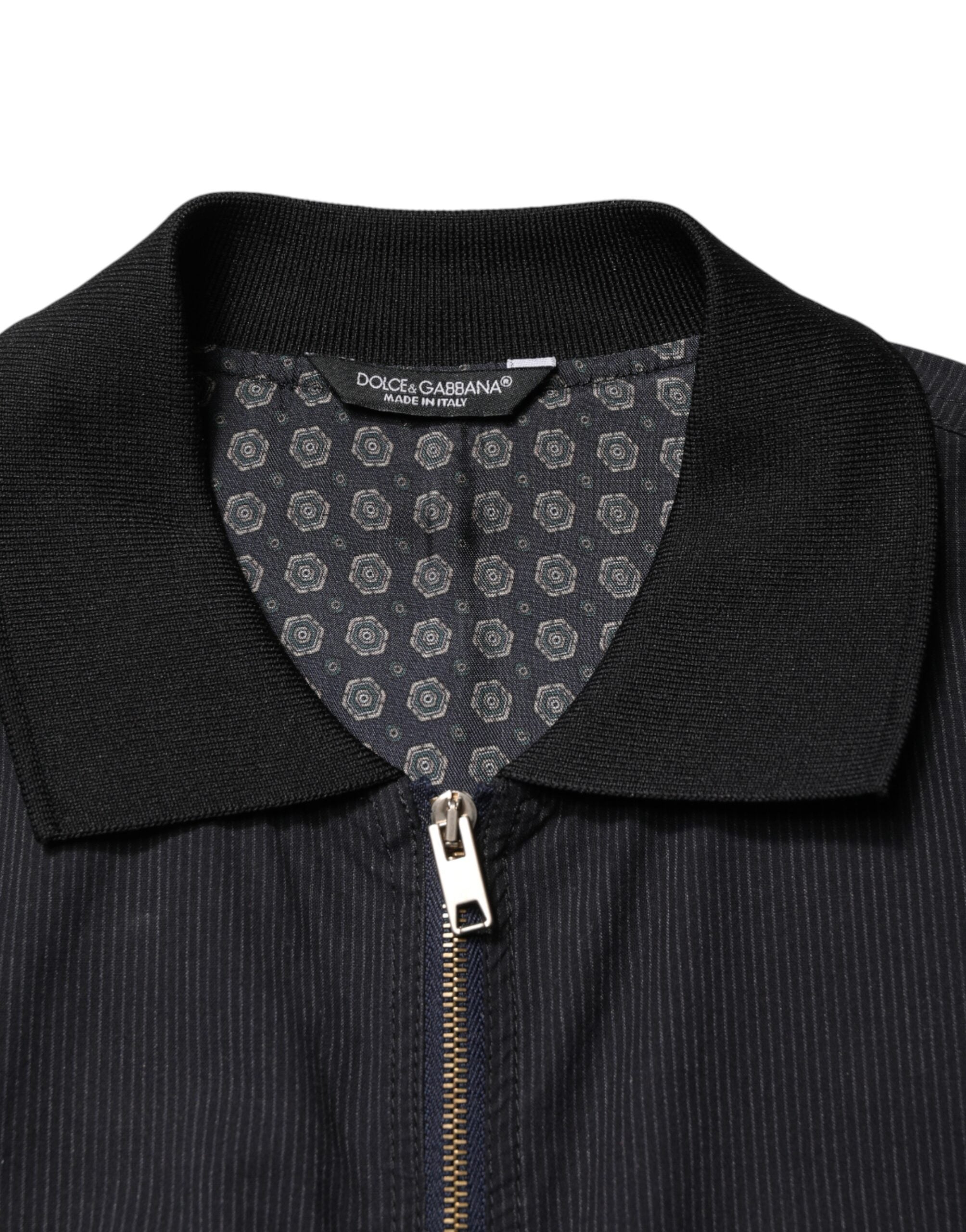 Dolce & Gabbana Dark Blue Cotton Full Zip Bomber Men Jacket Dolce & Gabbana