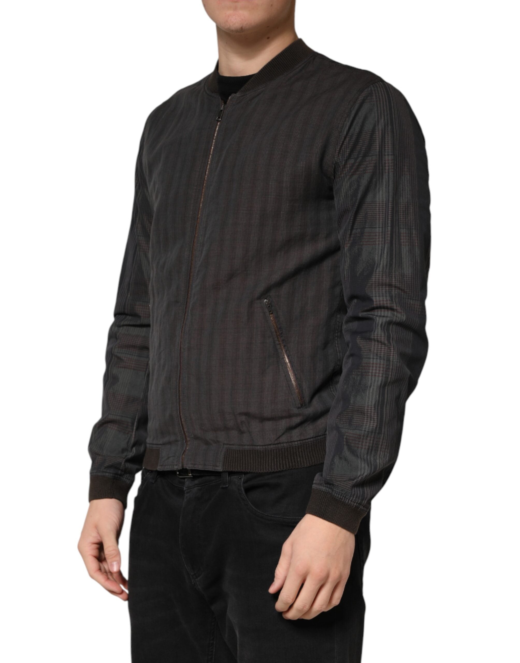 Dolce & Gabbana Black Stripes Cotton Full Zip Bomber Jacket Dolce & Gabbana