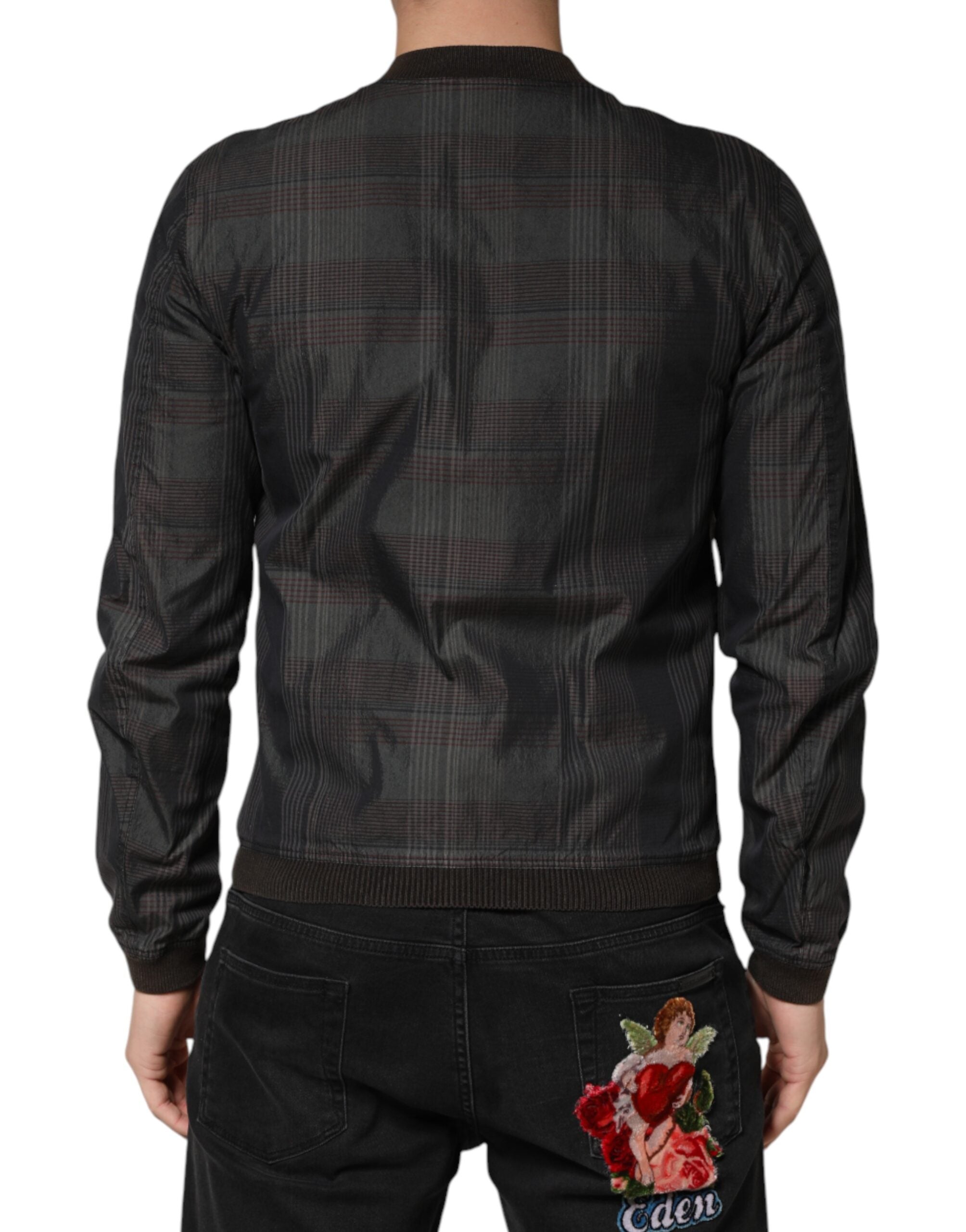 Dolce & Gabbana Black Stripes Cotton Full Zip Bomber Jacket Dolce & Gabbana